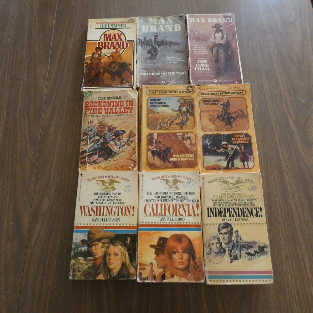Lot Of 9 Vintage Western Paperbacks Dana Fuller Ross Max Brand & More